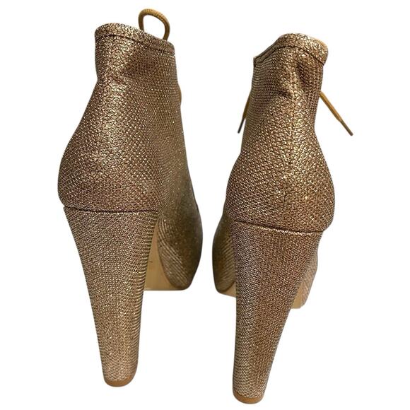 Glitter Platform Ankle Boots Size 7.5M Gold Lace Up Disco 2010s Festival Heeled - Picture 4 of 9